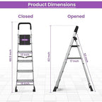 Planetarium Hub 5-Steps Ladder, Foldable with Slip-Resistant Wide Aluminum Steps, Heavy Duty with Anti-Skid Feet