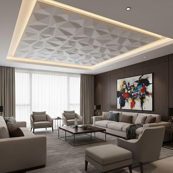 Planetarrium Decor 3D Wall Panel - USA Certified SGS Approved PVC Diamond Design, White Color 19.7" X 19.7" (Pack of 18) Covers 48.42 Sq Ft