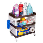 Planetarrium Hub Lexi Plastic 3 Tier Multi-Purpose Storage Organizer Kitchen Rack with Wheels | Fruits & Vegetable Stand/Basket for Kitchen (Brown)