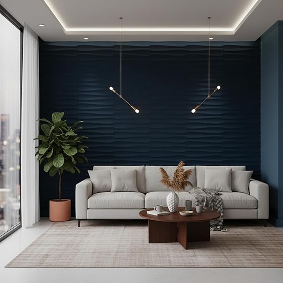 Planetarrium Hub Wall Panels for Bedroom - USA Certified SGS Approved Dune Design Navy Blue Color 19.7" x 19.7" (Pack of 40) - Covers 107.80 Sq. Ft.