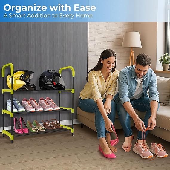 Planetarrium Hub 3-Tier Space-Saving Shoe Rack Stand for Home – Durable Plastic & Metal Shoe Organizer for Entryway, Hallway, Closet & Bedroom