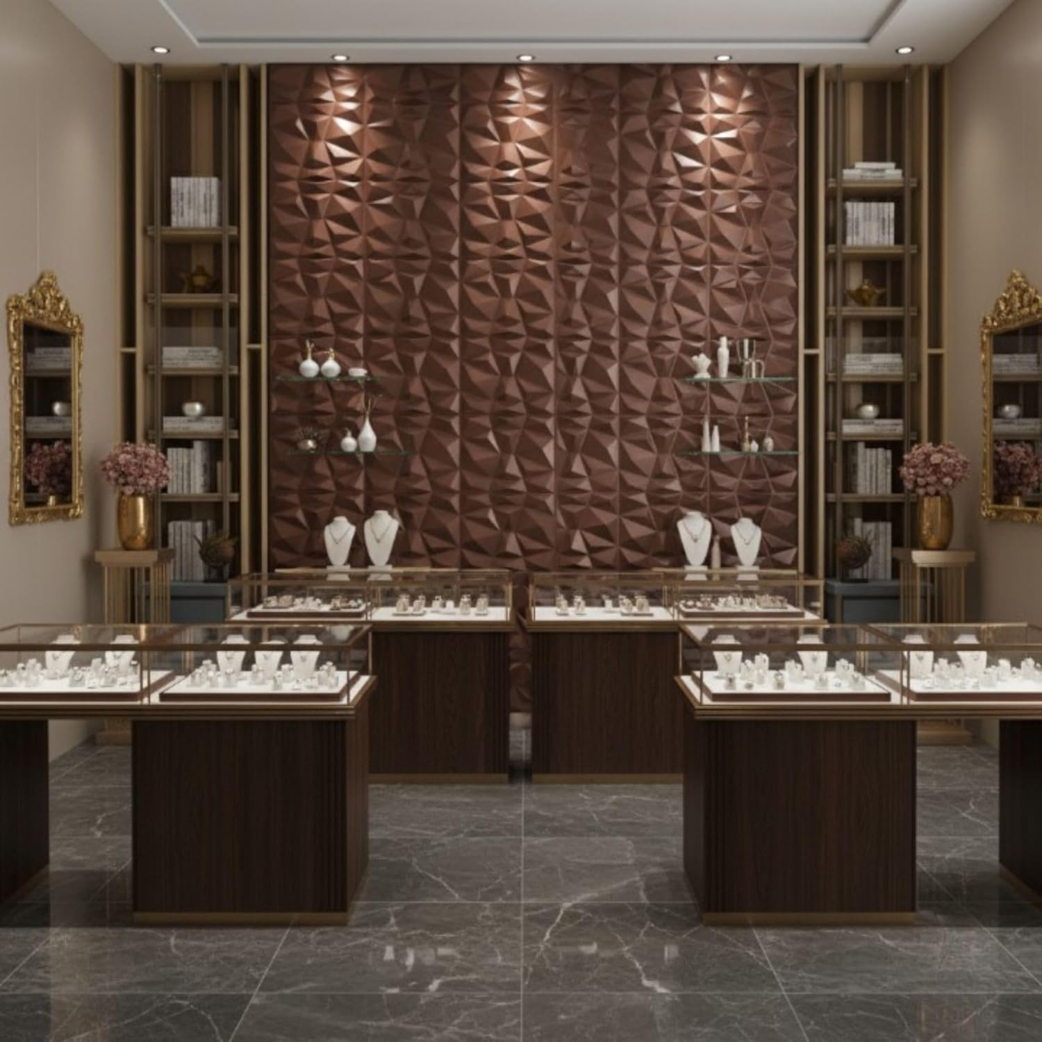 Planetarrium Decor 3D Wall Panel - USA Certified SGS Approved PVC Diamond Design, Red Copper Rust Color 19.7" X 19.7" (Pack of 18) - Covers 48.42 Sq. Ft.