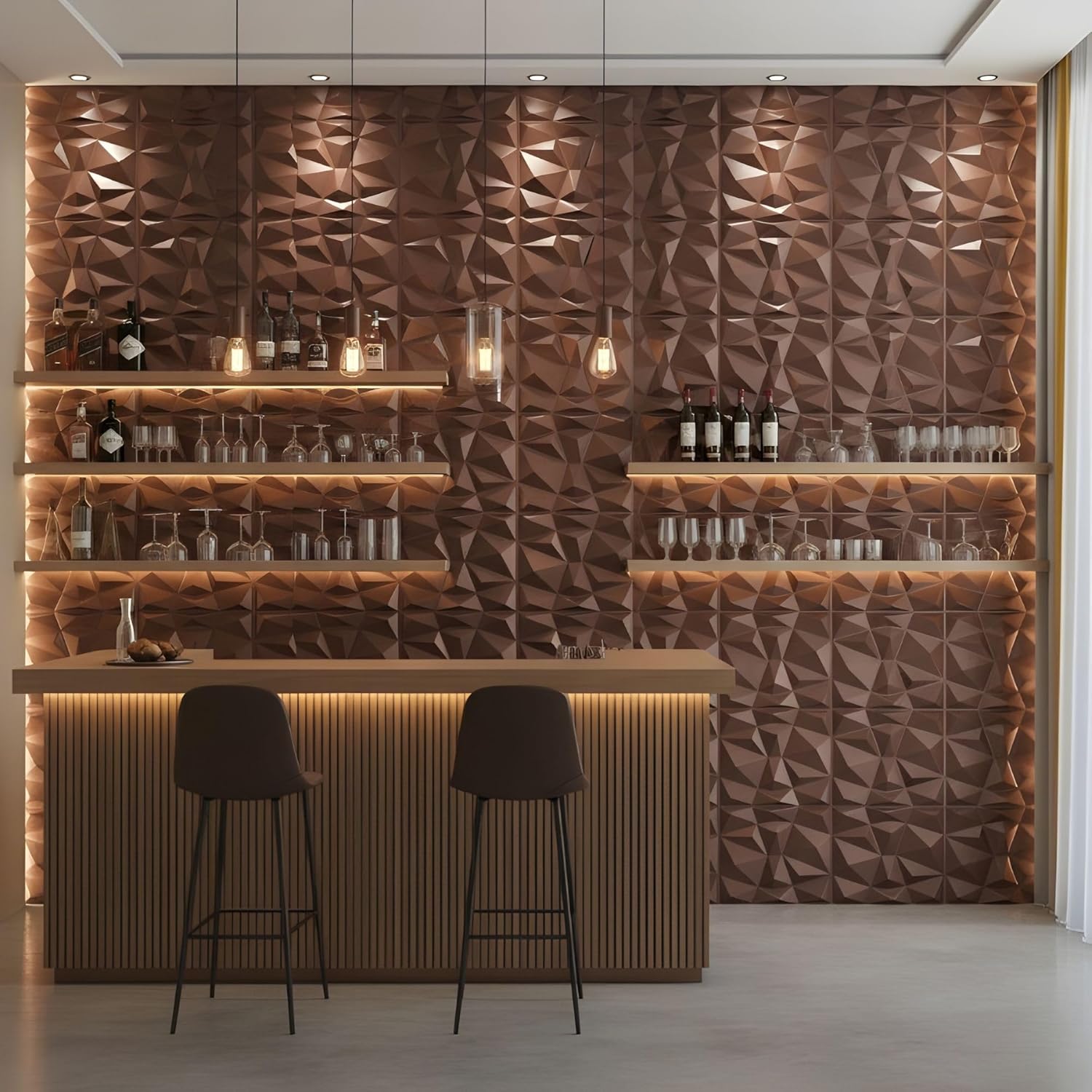 Planetarrium Decor 3D Wall Panel - USA Certified SGS Approved PVC Diamond Design, Red Copper Rust Color 19.7" X 19.7" (Pack of 18) - Covers 48.42 Sq. Ft.