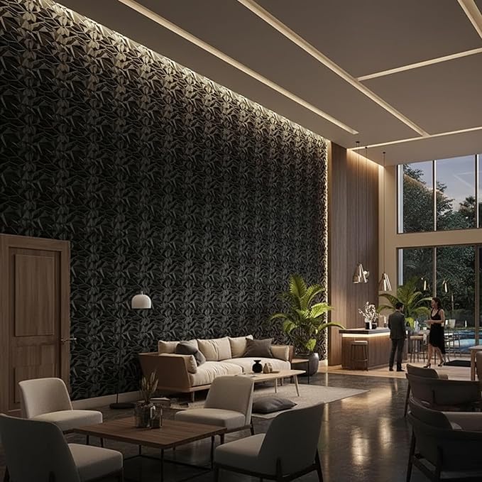 planetarium Decor 3D PVC Diamond Wall Panel Jagged Matching-Matt Black, for Residential and Commercial Interior Decor Pack of 18 (19.7" x 19.7" Covers 48.42 Sq. ft.)