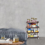 Planetarrium Hub Lexi Plastic 4 Tier Multi-Purpose Storage Organizer Kitchen Rack with Wheels | Fruits & Vegetable Stand/Basket for Kitchen (Brown)