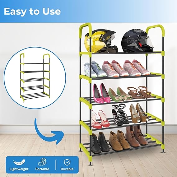 5-Tier Space-Saving Shoe Rack Stand for Home – Durable Plastic & Metal Shoe Organizer for Entryway, Hallway, Closet & Bedroom