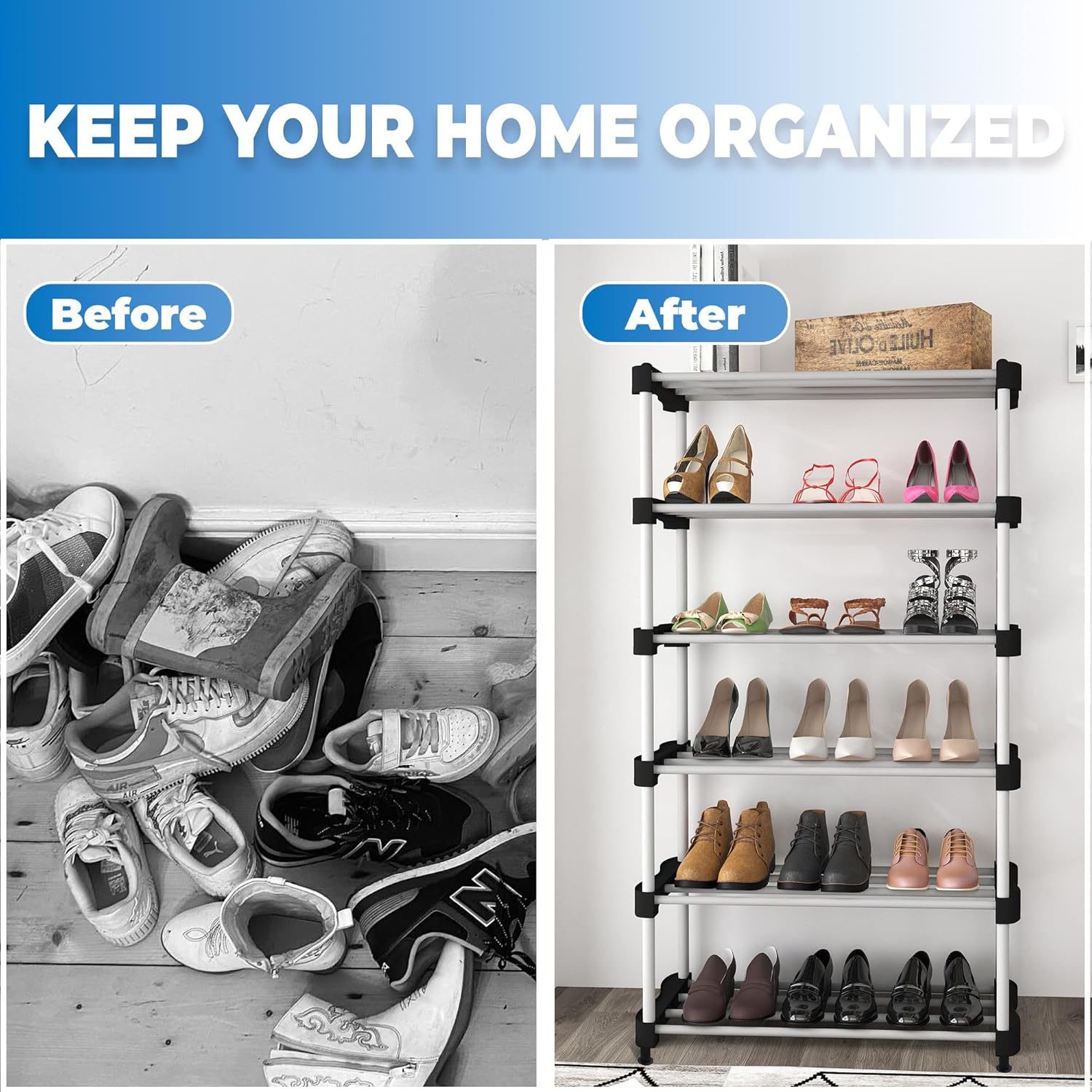 Planetarrium  Steel Cady Shoe Rack For Home|Easy To Assemble,Space Saving,Stackable(6 Shelf,A-Cady-Black)