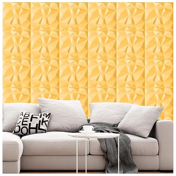 Planetarrium Diamond 3D PVC Wall Panels - Gold Color Diamond Design - (19.7 x 19.7, Covers 16.17 Sq. ft. (Pack of 6)