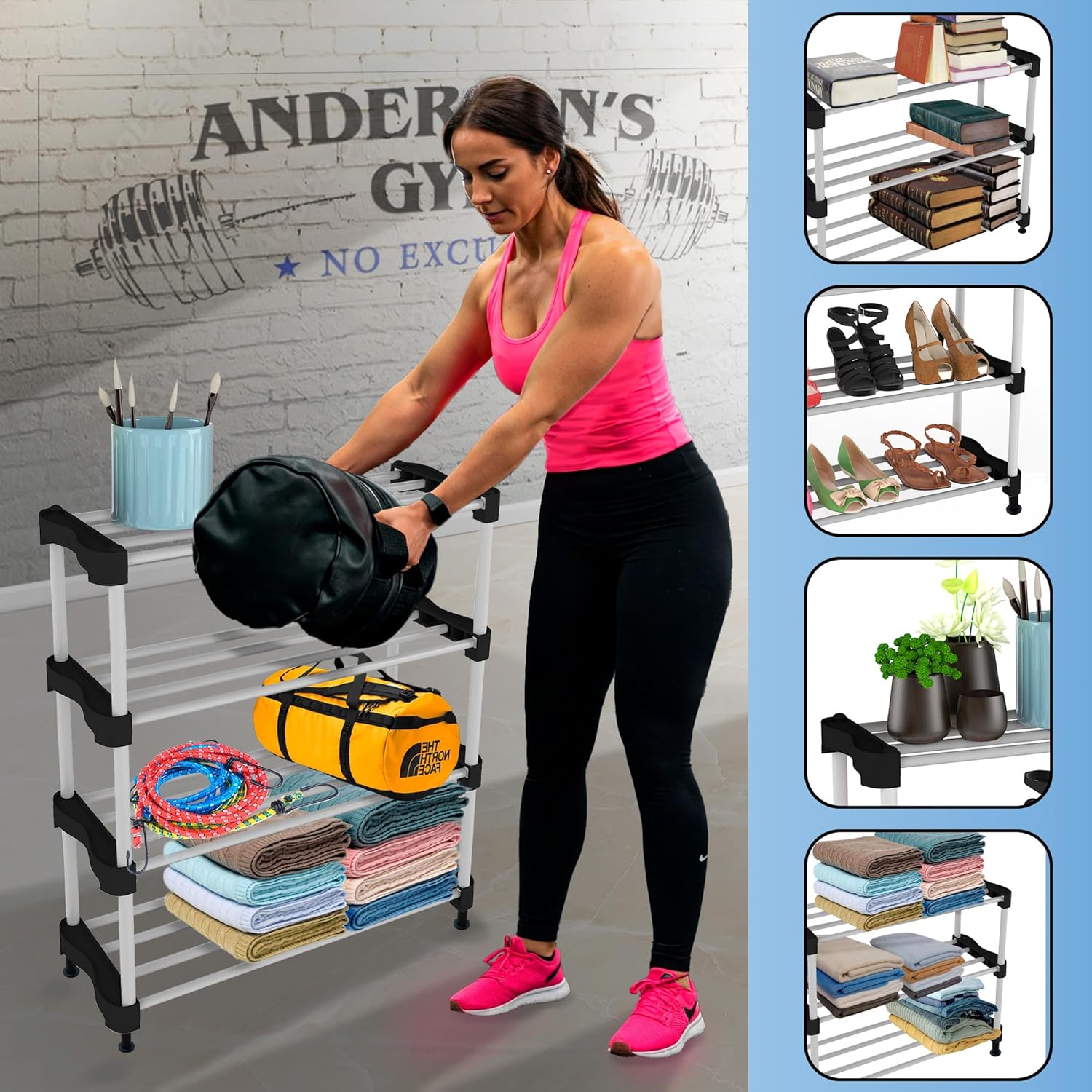 Planetarrium Alloy Steel Cady Shoe Rack For Home|Easy To Assemble,Space Saving,Stackable(4Shelf,A-Cady-Black), 500 x 300 x 300 mm