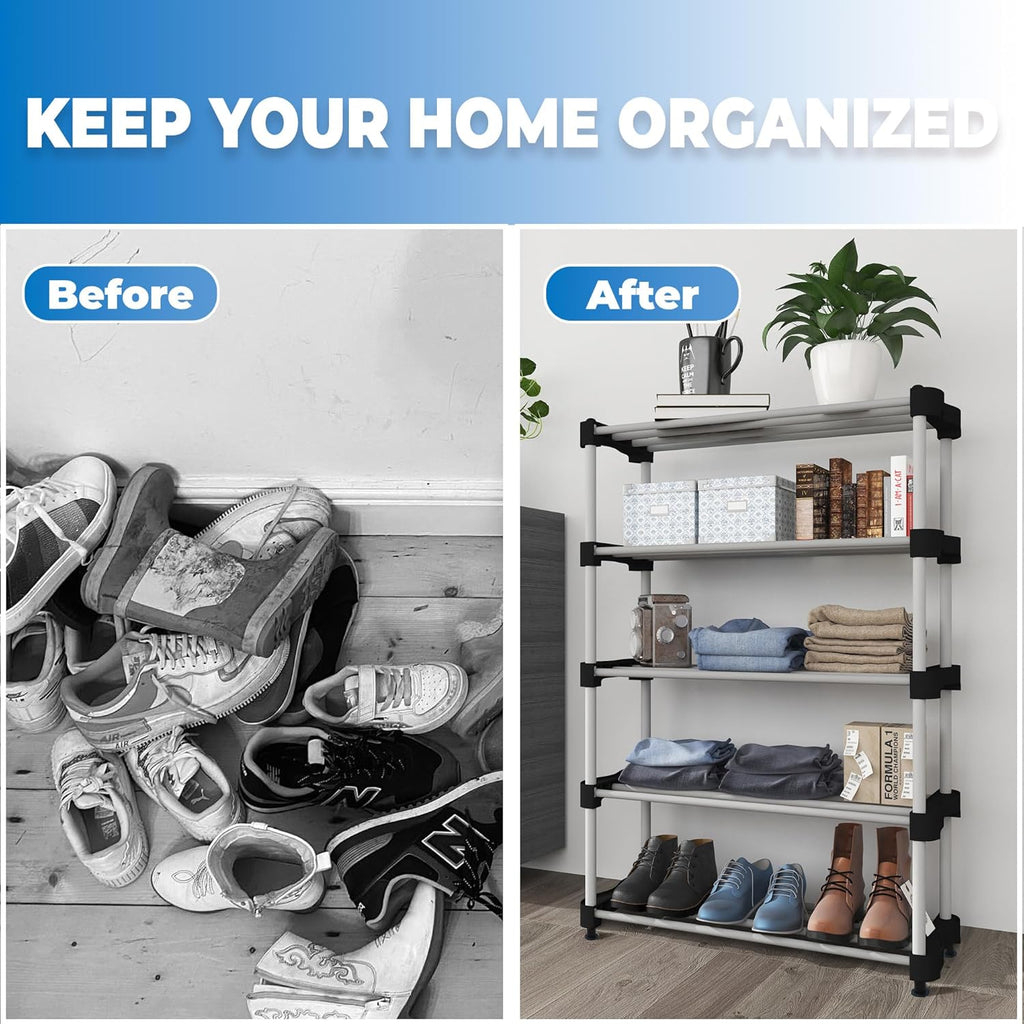 Planetarrium Alloy Steel Cady Shoe Rack For Home|Easy To Assemble,Space Saving,Stackable(5 Shelf,A-Cady-Black)