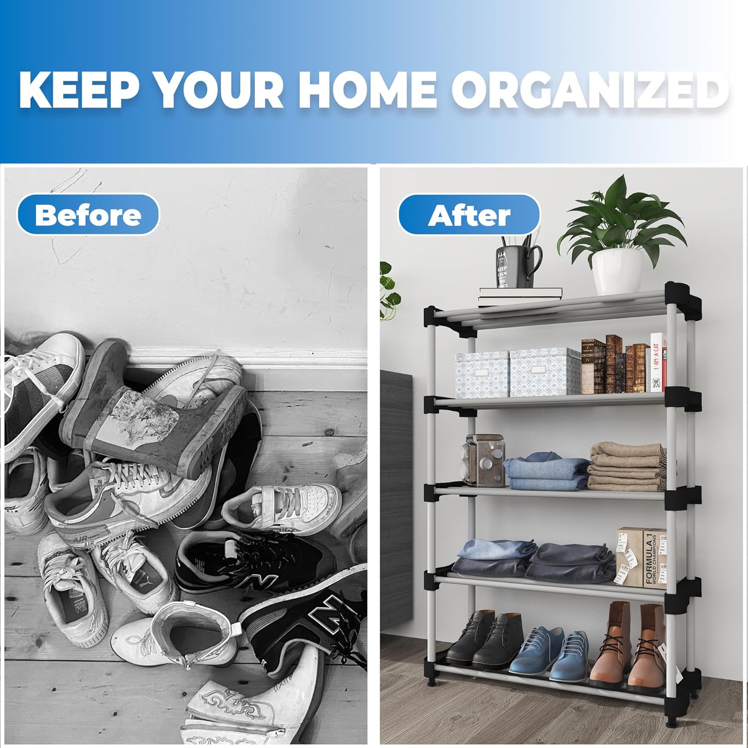 Planetarrium Alloy Steel Cady Shoe Rack For Home|Easy To Assemble,Space Saving,Stackable(5 Shelf,A-Cady-Black)