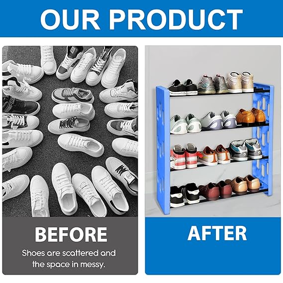 Planetarrium Hub Ultra Shoerack Premium 4 Shelf Plastic and Steel Shoe/Chappal/Book/Clothes Rack/Stand/for Home- (Blue)