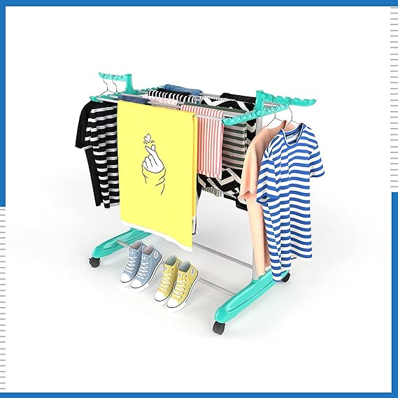 Planetarrium Hub Poly Single Pole Jumbo Steel Cloth Drying Stand, Indoor/Outdoor Standing Movable Cloth Dryer Rack with Wheels - 1 Layer(Metal)