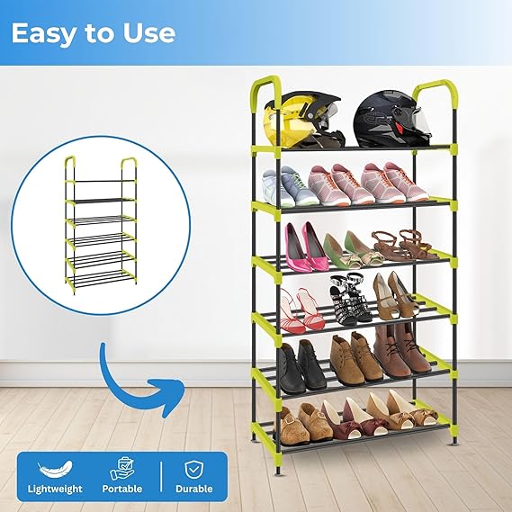 Planetarrium Hub 6-Tier Space-Saving Shoe Rack Stand for Home – Durable Plastic & Metal Shoe Organizer for Entryway, Hallway, Closet & Bedroom