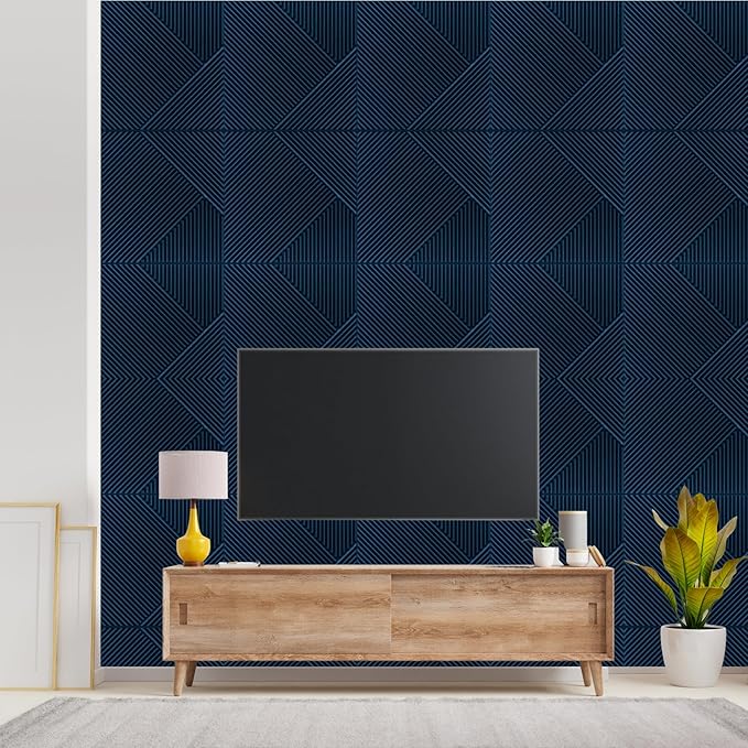 Planetarrium Decor 3D Self Adhesive Wall Panels Navy Blue Stripe Design Pack of 18 Covers 48.42 sq. ft.