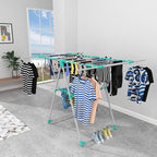 planetarium Lofty Mild Steel Pre-Assembled Foldable Cloth Drying Stand/Rack with 4 Extractable Rods (Sea Green)