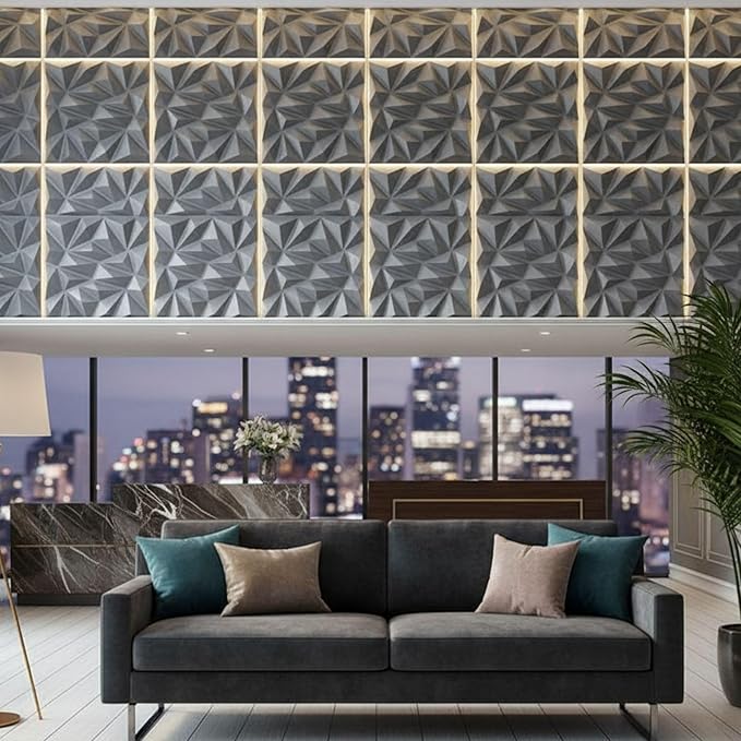 Planetarrium Decor 3D Wall Panels | SGS Certified & USA Standard Approved | Diamond Design – Silver Color | 19.7" x 19.7" (Pack of 18) – Covers 48.42 Sq. Ft | Premium Home & Office Wall Decoration
