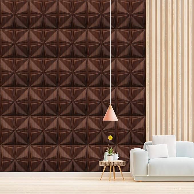 Planetarrium 3D PVC Wall Panel - USA Certified SGS Approved Bloom Design Walnut Wood Color 19.7" x 19.7" (Pack of 40) - Covers 107.80 Sq. Ft.