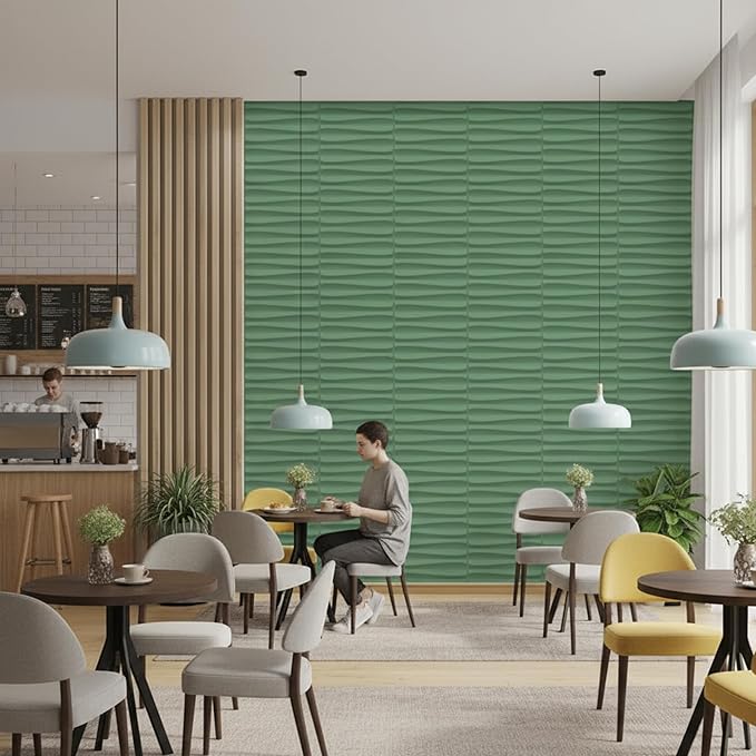 Planetarrium Decor Wall Panels for Bedroom - USA Certified SGS Approved Dune Design, Olive Green Color 19.7" x 19.7" (Pack of 18) - Covers 48.51 Sq. Ft.