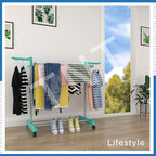 planetarium Poly Single Pole Jumbo Steel Cloth Drying Stand, Indoor/Outdoor Standing Movable Cloth Dryer Rack with Wheels - 1 Layer(Metal)