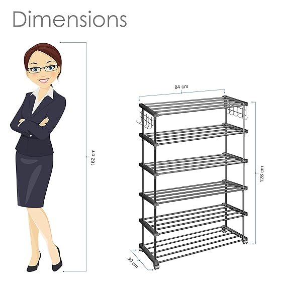 Planetarrium Hub Sturdy Premium Multipurpose Steel Shoe/chappal/Book/Clothes Rack/Stand/For Home (6 Shelves)
