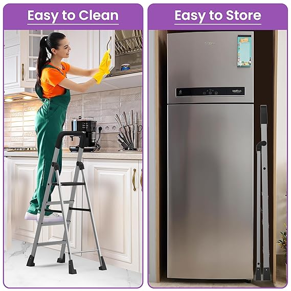 Planetarium Hub 4-Steps Ladder, Foldable with Slip-Resistant Wide Aluminum Steps, Heavy Duty with Anti-Skid Feet