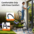 Planetarrium Basics Dynamo - Foldable Step Ladder, Anti Skid PVC Shoes, 3 Steps (Steel, Black & Lime Green)