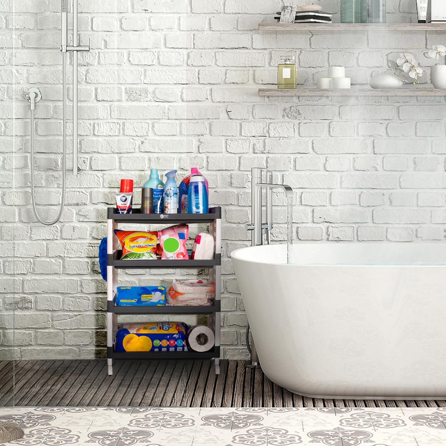 Planetarrium Hub Lexi Plastic 4 Tier Multi-Purpose Storage Organizer Kitchen Rack with Wheels | Fruits & Vegetable Stand/Basket for Kitchen (Grey)