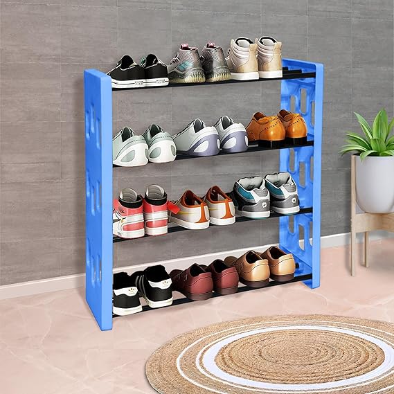 Planetarrium Hub Ultra Shoerack Premium 4 Shelf Plastic and Steel Shoe/Chappal/Book/Clothes Rack/Stand/for Home- (Blue)