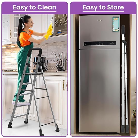 Planetarium Hub 5-Steps Ladder, Foldable with Slip-Resistant Wide Aluminum Steps, Heavy Duty with Anti-Skid Feet