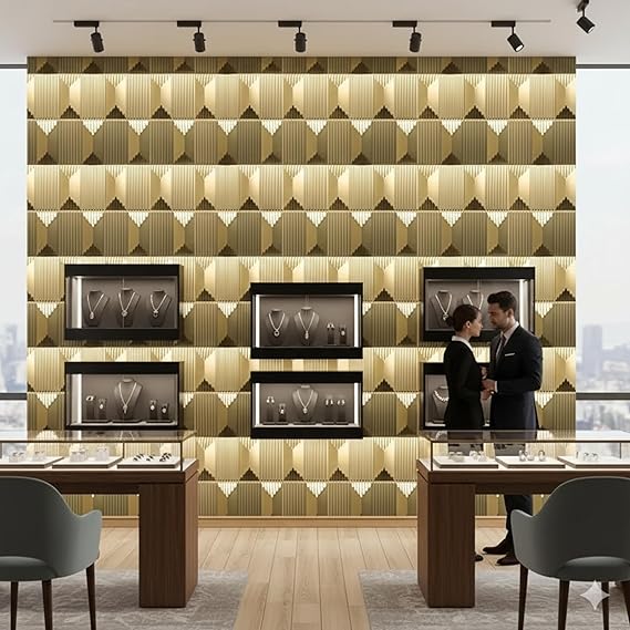 Planetarrium 3D PVC Wall Panels - Abstract Design, Champagne Gold Color 19.7" x 19.7" (Pack of 12) - Covers 32.28 Sq. Ft.