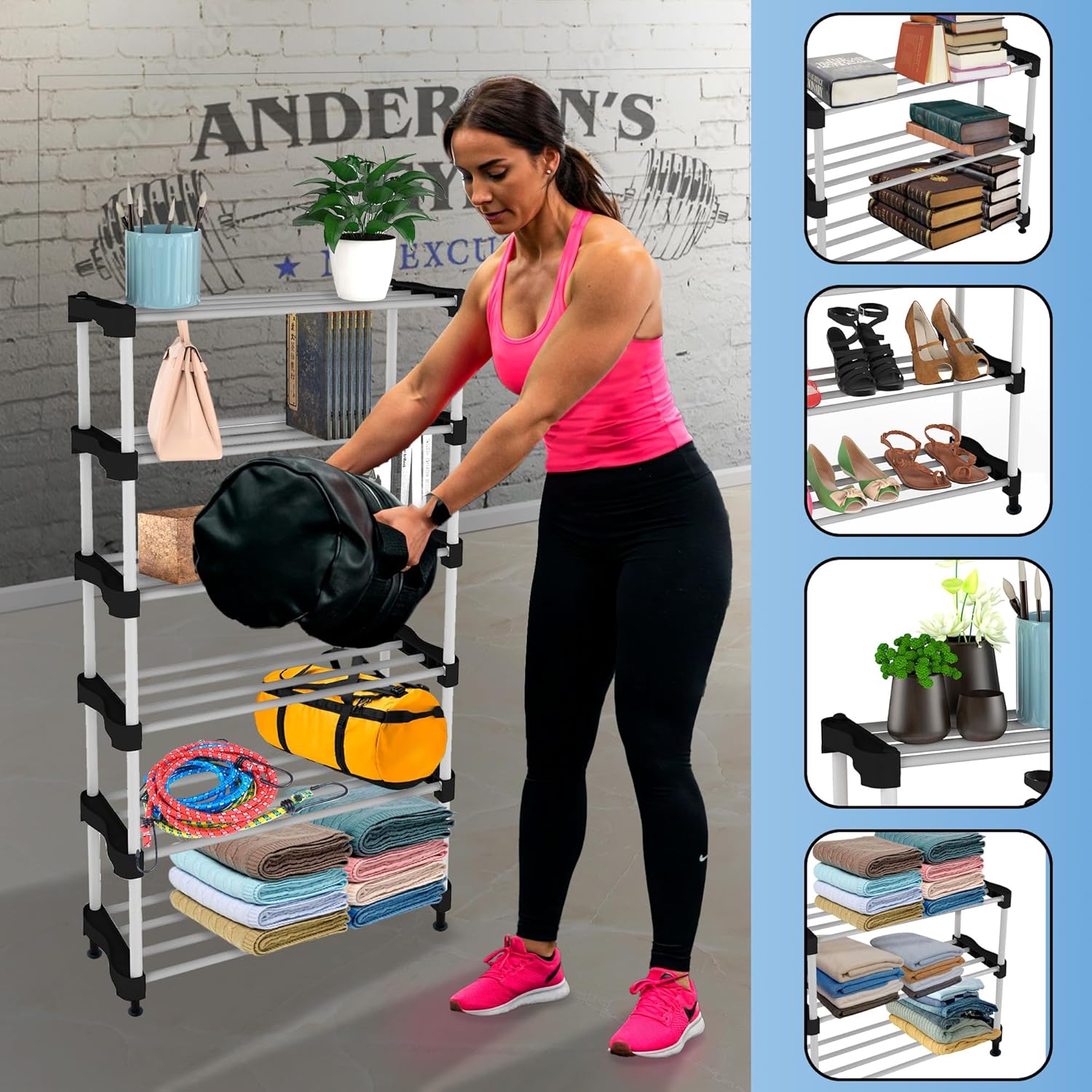Planetarrium  Steel Cady Shoe Rack For Home|Easy To Assemble,Space Saving,Stackable(6 Shelf,A-Cady-Black)