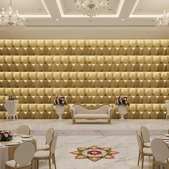 Planetarrium 3D PVC Wall Panels - Abstract Design, Champagne Gold Color 19.7" x 19.7" (Pack of 12) - Covers 32.28 Sq. Ft.