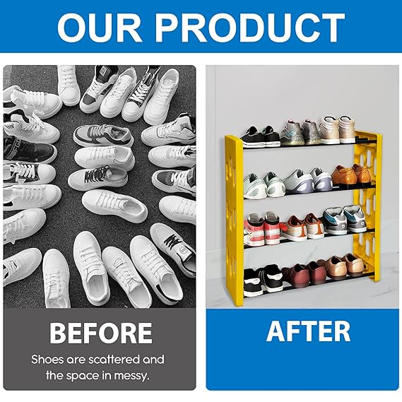 Planetarrium Hub Kaan Premium 4 Shelf Plastic and Steel Shoe/Chappal/Book/Clothes Rack/Stand/for Home -(Yellow)