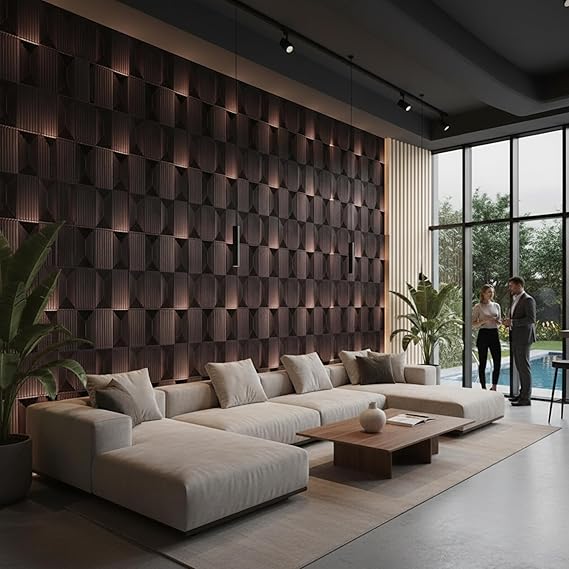 Planetarrium 3D PVC Wall Panels - Abstract Design, Red Coper Rust Color 19.7" x 19.7" (Pack of 40) - Covers 107.6 Sq. Ft.