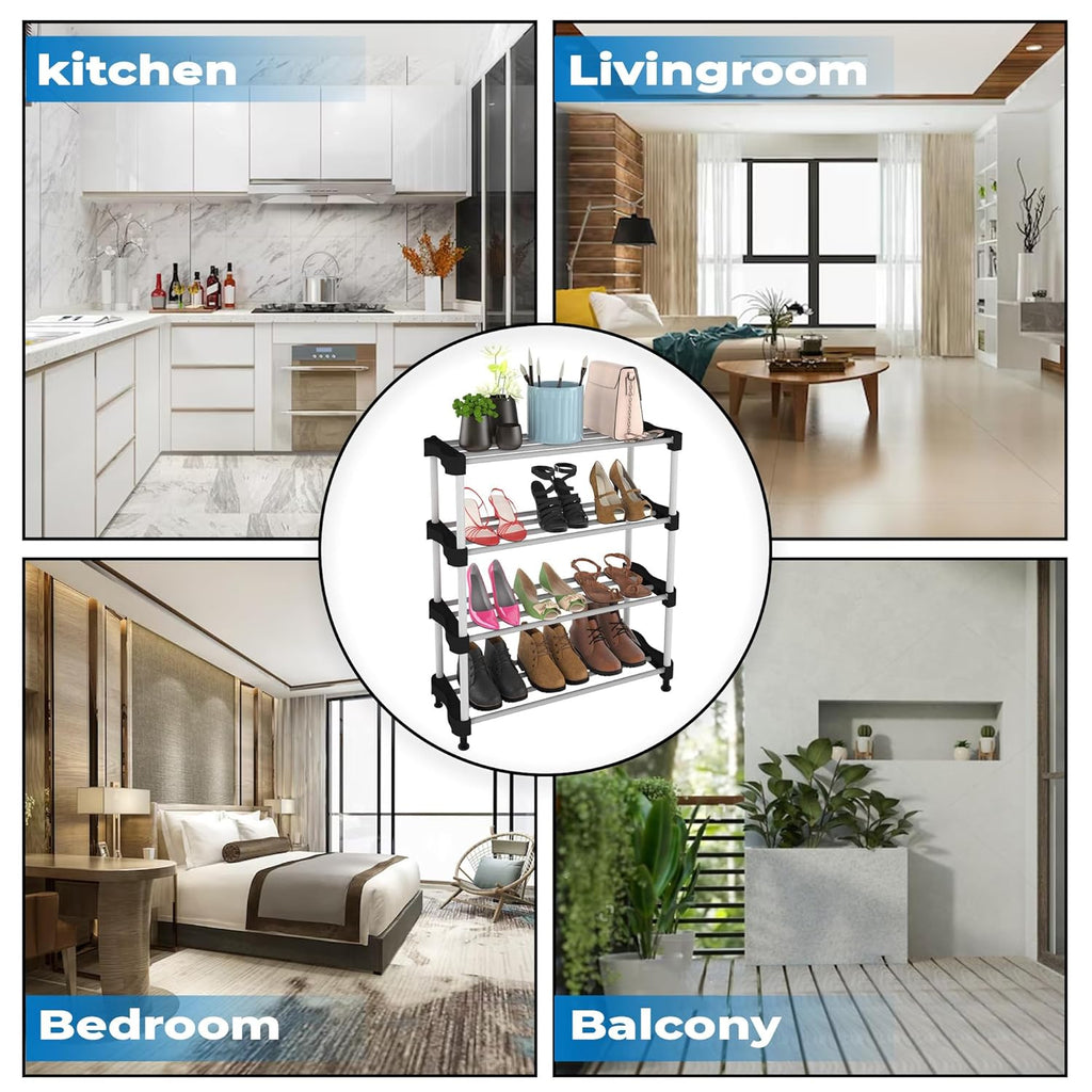 Planetarrium Alloy Steel Cady Shoe Rack For Home|Easy To Assemble,Space Saving,Stackable(4Shelf,A-Cady-Black), 500 x 300 x 300 mm