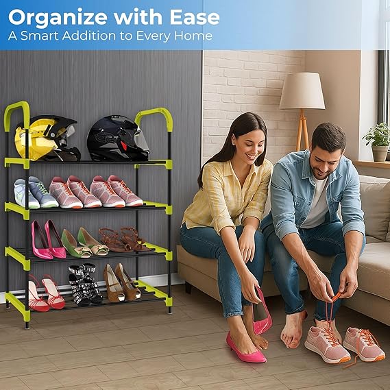Planetarrium Hub 4-Tier Space-Saving Shoe Rack Stand for Home – Durable Plastic & Metal Shoe Organizer for Entryway, Hallway, Closet & Bedroom