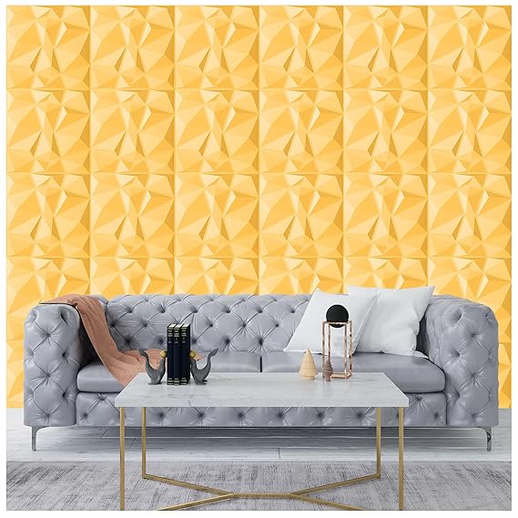 Planetarrium Diamond 3D PVC Wall Panels - Gold Color Diamond Design - (19.7 x 19.7, Covers 16.17 Sq. ft. (Pack of 6)