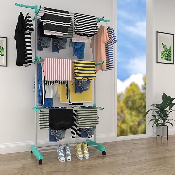 Space-Saving Rolling Jumbo Cloth Drying Rack with Retractable Wings