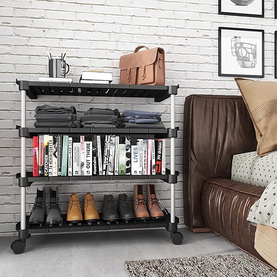 Planetarrium Hub Super Smart Stackable and Durable, Easy to Assemble, Space Saving Wardrobe Organizer Shoe Rack/Book stand (4 Shelf, Metal)