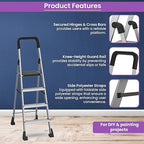 Planetarium Hub 4-Steps Ladder, Foldable with Slip-Resistant Wide Aluminum Steps, Heavy Duty with Anti-Skid Feet