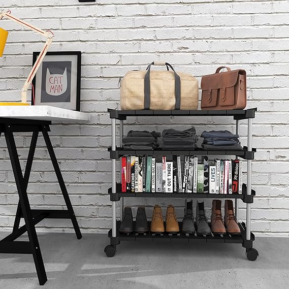 Planetarrium Hub Super Smart Stackable and Durable, Easy to Assemble, Space Saving Wardrobe Organizer Shoe Rack/Book stand (4 Shelf, Metal)