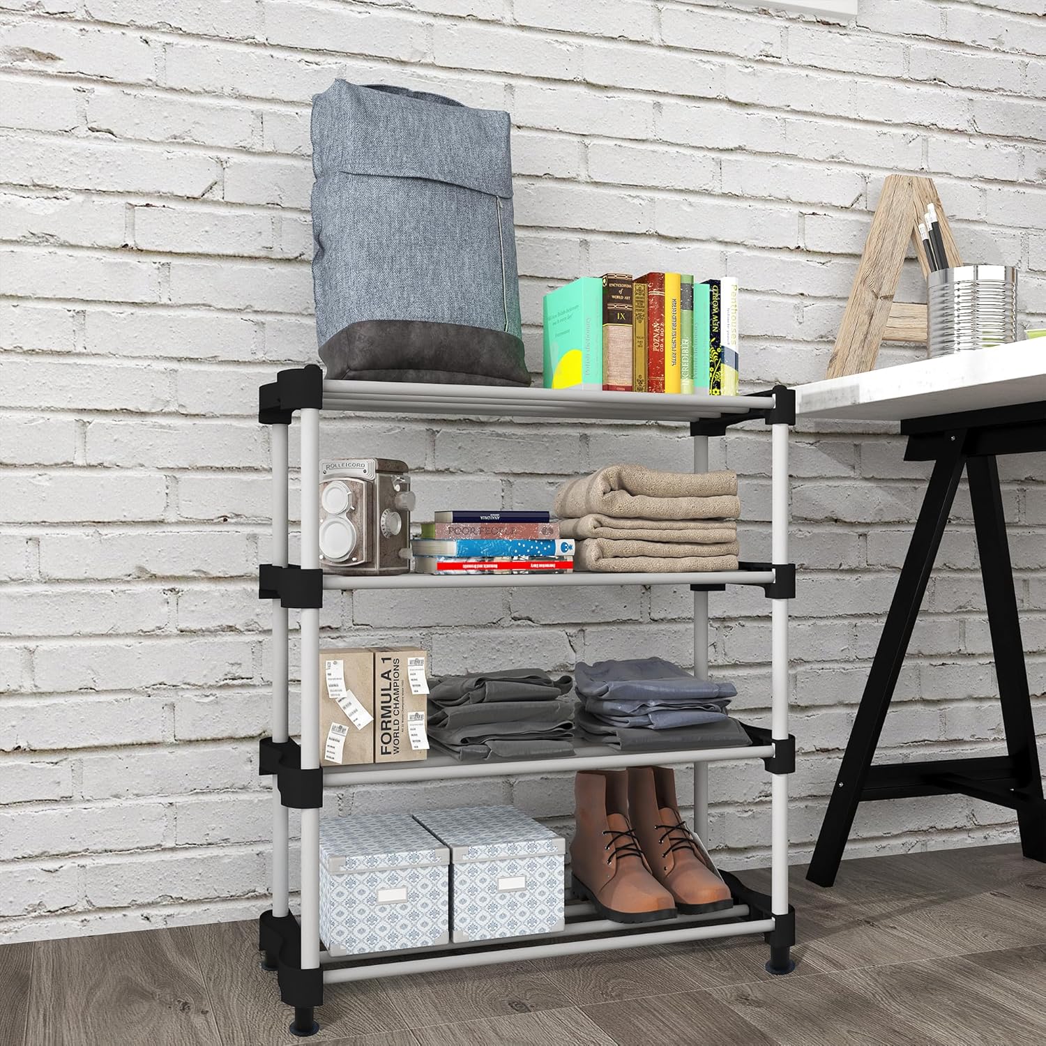 Planetarrium Alloy Steel Cady Shoe Rack For Home|Easy To Assemble,Space Saving,Stackable(4Shelf,A-Cady-Black), 500 x 300 x 300 mm