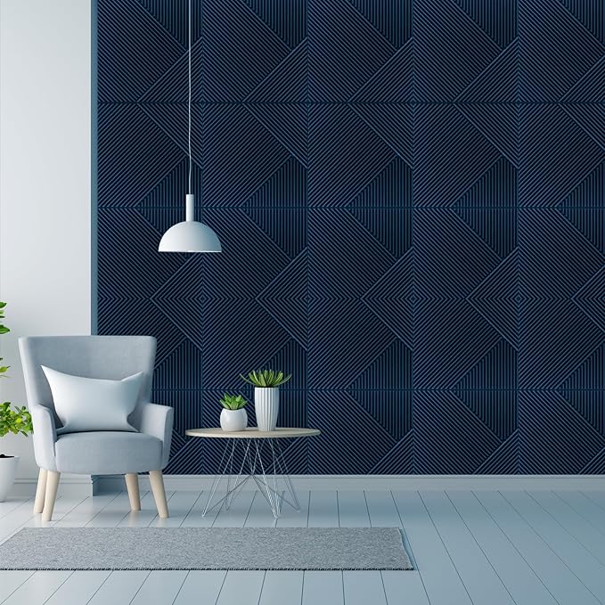 Planetarrium Decor 3D Self Adhesive Wall Panels Navy Blue Stripe Design Pack of 18 Covers 48.42 sq. ft.