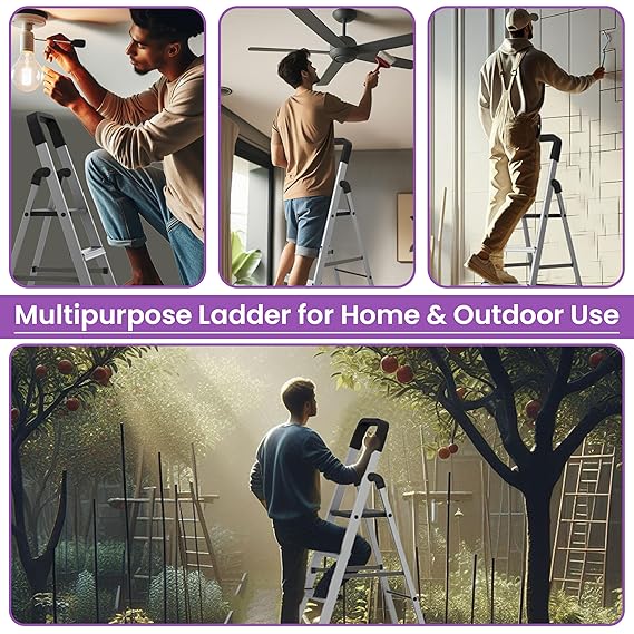 Planetarium Hub 4-Steps Ladder, Foldable with Slip-Resistant Wide Aluminum Steps, Heavy Duty with Anti-Skid Feet