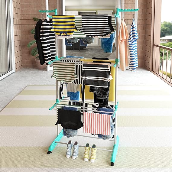 Space-Saving Rolling Jumbo Cloth Drying Rack with Retractable Wings