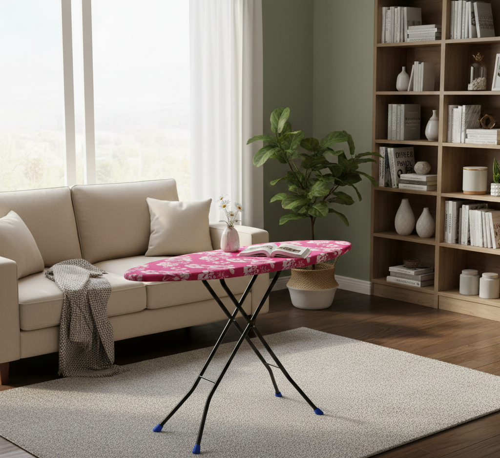 Planetarium Hub Premium Wooden Ironing Board/Table with Iron Holder, Foldable & Adjustable - Height Adjustable - 18 Inches (Printed)