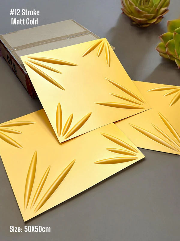 planetarium Stroke 3D PVC Wall Matt Gold Panel  - (Size   50*50cm) pack of 10.