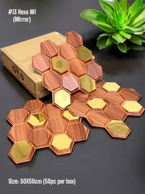 planetarium Hexa 3D PVC Panel Emeral  (Mirror)  3   colors   option  (Size   50*50cm) box of 10