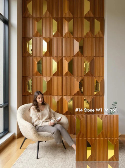 Planetarrium Hub 14 Stone - 3D PVC Panel Stone (Mirror)-(Size 50,50cm) - Wallpaper -  Wooden W1 Mirror